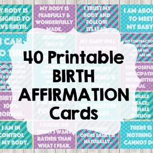 40 Birth Affirmation Cards for Natural Labor / Birth 4x6 Inches Mermaid Pattern Girl Colors DIGITAL ITEM - Print Yourself