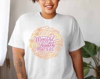 Floral Mental Health Matters PNG Archivo BoHo para camisas, tazas, bolsos de mano, sudadera, bricolaje, plantas de regalo, salud mental, cita, naranja rosa