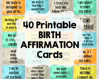 40 Birth Affirmation Cards for Natural Labor / Birth 4x6 Inches Neutral Colors DIGITAL ITEM - Print Yourself