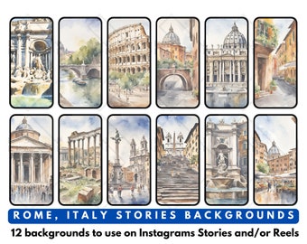 Instagram IG Historias de redes sociales y carretes Fondos Acuarela Roma Italia Tema emblemático Asistente virtual Creador de contenido
