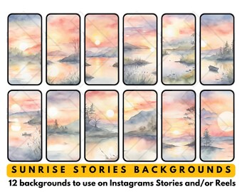 Instagram IG Historias de redes sociales y fondos de carretes Tema de Amanecer en el lago en acuarela Asistente virtual Creador de contenido