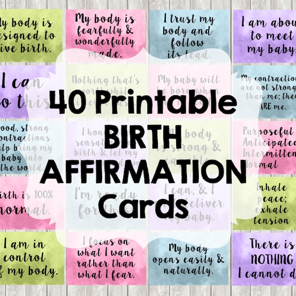 40 Birth Affirmation Cards for Natural Labor / Birth 4x6 Inches Pastels DIGITAL ITEM - Print Yourself