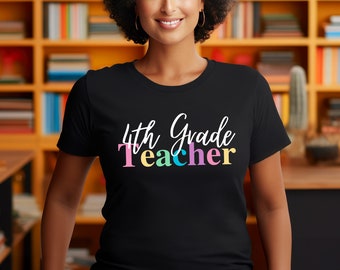 Educador de maestros de cuarto grado 4to grado PNG Archivo BoHo para camisas, tazas, bolsos de mano, sudadera, bricolaje, regalo Educación primaria Colores del arco iris