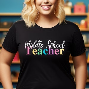 Middle School Teacher Educator PNG File BoHo for Shirts, Mugs, Tote Bags, Sweatshirt, DIY, Gift 6th 7th 8th Grade Education Rainbow Colors