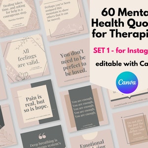 60 Mental Health Therapy Quotes for Therapist, Social Worker, Counselor Editable in Canva for Instagram, Facebook, Social Media Neutrals