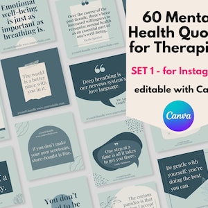 60 Mental Health Therapy Quotes for Therapist, Social Worker, Counselor Editable in Canva for Instagram, Facebook, Social Media Light Blue