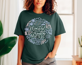 Floral Mental Health Matters PNG Archivo BoHo para camisas, tazas, bolsos de mano, sudadera, bricolaje, plantas de regalo, salud mental, cita, rosa menta