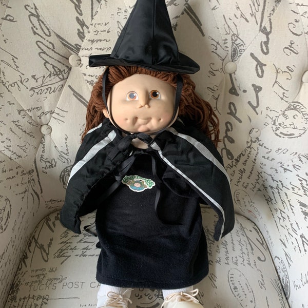 Cabbage Patch Kids Handmade Witch Girl Doll Brown Eyes Brown Yarn Hair with CPK Witch Costume