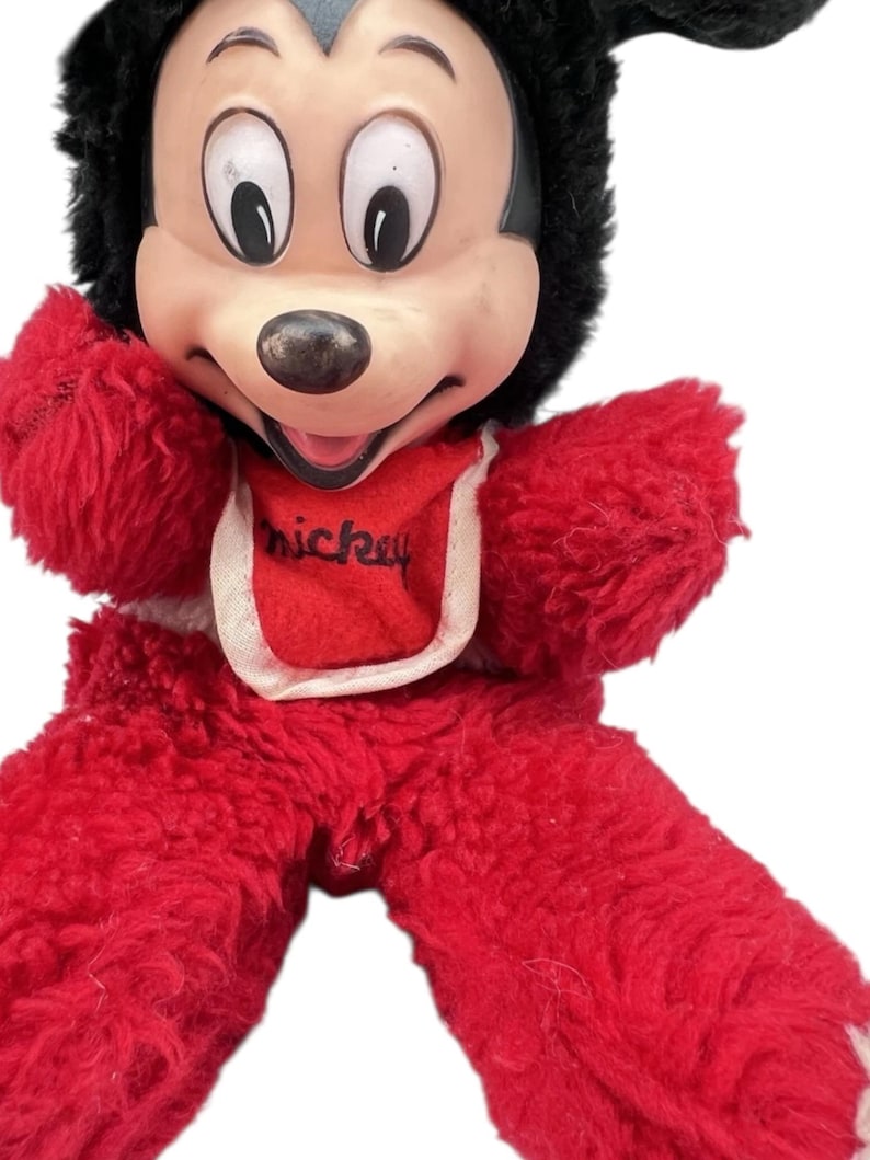 Mickey Mouse Vtg Rubber Face Plush w Bib 10" Disney 3104 Bild 2