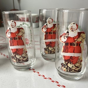 Three Santa Coke Glasses Haddon Sundblom Coca Cola Christmas Collectible Two of Three Series II