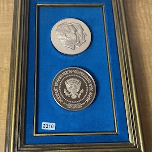 Richard Nixon V.P. Agnew Large 1973 2nd Term Inaugural Bronze Medal Framed 2310