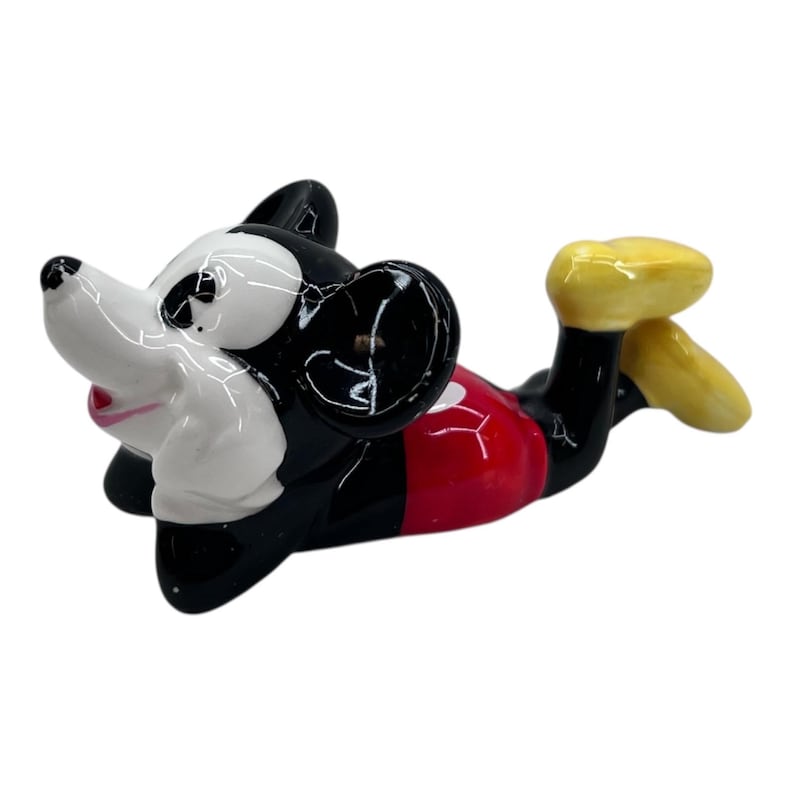 Vtg Mickey Mouse Figurine Japan Pie Eye Ceramic Laying Down 4" 3735 image 1