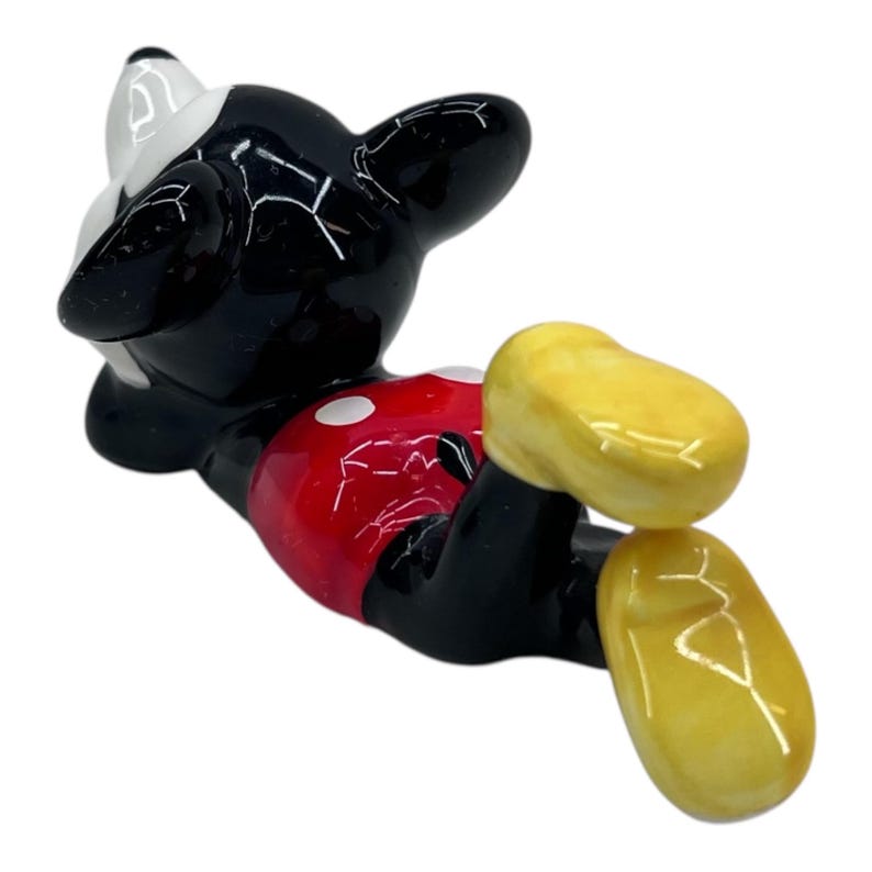 Vtg Mickey Mouse Figurine Japan Pie Eye Ceramic Laying Down 4" 3735 image 8