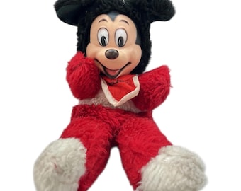 Mickey Mouse Vtg Rubber Face Plush w Bib 10" Disney 3104