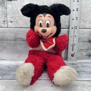 Mickey Mouse Vtg Rubber Face Plush w Bib 10&quot; Disney 3104