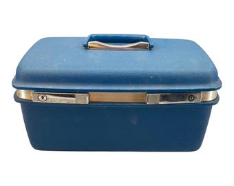 Vtg Blue Samsonite Saturn 400 Hard Train Carry On Case With Tray & Mirror 2000