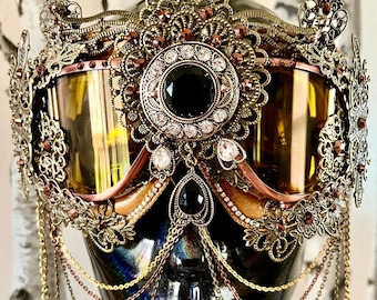 Made-to-Order | Regalia Tricolor Crown Goggles | Copper Bronze Gold Goggles | Crown Headpiece | Rhinestone Festival Crown