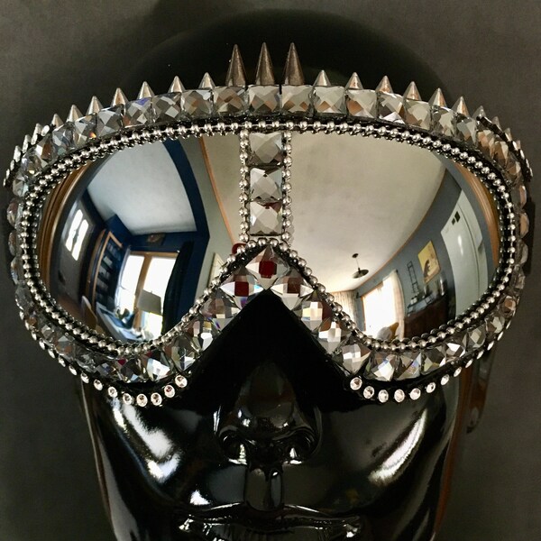 Gun Metal Silver Goggles | Spike Punk Goggles | Playa Dust Goggles | Gray Metal Crystal Rhinestone Goggles