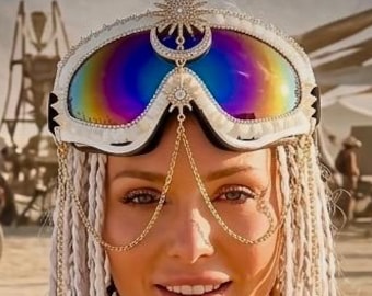 The Original Xena White Pearl Goggles | Tribal Goggles | Steampunk Wedding Goggles | Boho Gypsy Goggles | Iridescent Pearl Crown