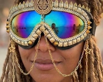 Boho Style - Mantra Sacred Geometry Flower of Life Festival Goggles | Playa Dust Goggles