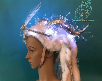 Made-to-Order | Ice Queen Headpiece Ice Headdress | White Snow Queen Ice Queen White Horn Headdress