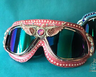 Cerrado del 23/4 al 10/5. Hecho a pedido / Gafas Steampunk rosas / Gafas de sol para festivales / Gafas con pedrería rosa / Gafas Playa Dust / Estilo boho para festivales