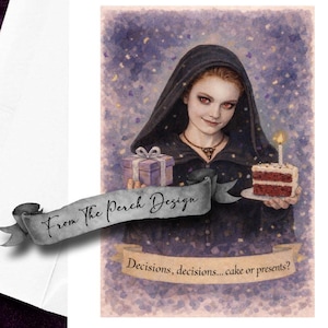 Closed 4/23-5/10 Twilight Birthday Card - Volturi Jane - Decisions Decisions - Twilight Funny Greeting Card - Mixed Media Artwork