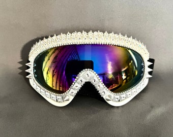 Made-to-Order | White Ice Goggles | Snow Vibes Goggles | Ice Queen Goggles | Unisex Goggles | white silver Ski Goggles