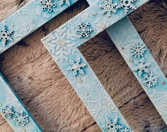 Snowflakes Picture Frame, Snowflake Photo Frame, Yule Ball, Wedding Party Winter Theme, Ice Blue Frame, Blue white