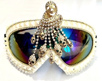 White Pearl Goggles | Skull Skulls Goggles | Pirate Goggles | Ice Queen Goggles | Iridescent White Goggles Skull Goggles