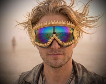 Made-to-Order | Disco Hermes Gold Winged Goggles | Festival Goggles | Playa Dust Goggles | Men's Goggles Hermes Goggles