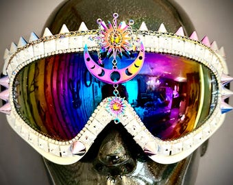 Xena Aurora Borealis | Silver Purple Pink Blue | Tribal Moon Sun Goggles | Tribal Goggles | Spike Punk Goggles | Ombré