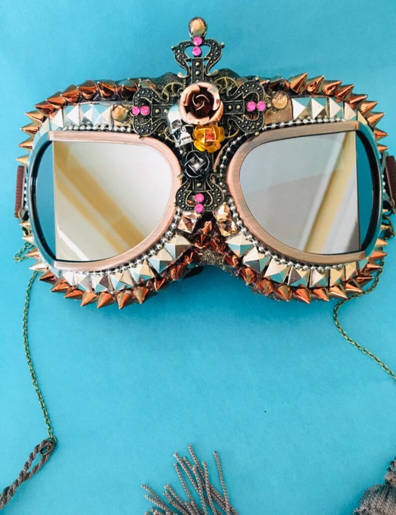 Cross Crucifix Vampire Rock Star Skull Goggles Made to Order Steampunk Gothic Baroque Couture Goggles Burning Man Goggles Mad Max