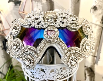 Ready-to-Ship Solaris Silver Goggles | Silver Playa Dust Goggles | Silver Crystal Rhinestone Goggles | Silver Crown | Festival Headpiece