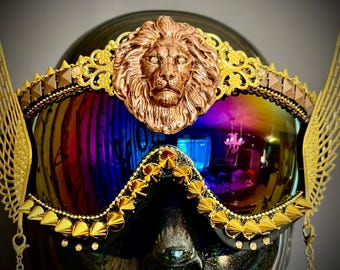 SALE Disco Leo Löwe Deluxe Gold und Bronze geflügelte Brille | Festival Brille | Brille | Rave Sonnenbrille | Löwe