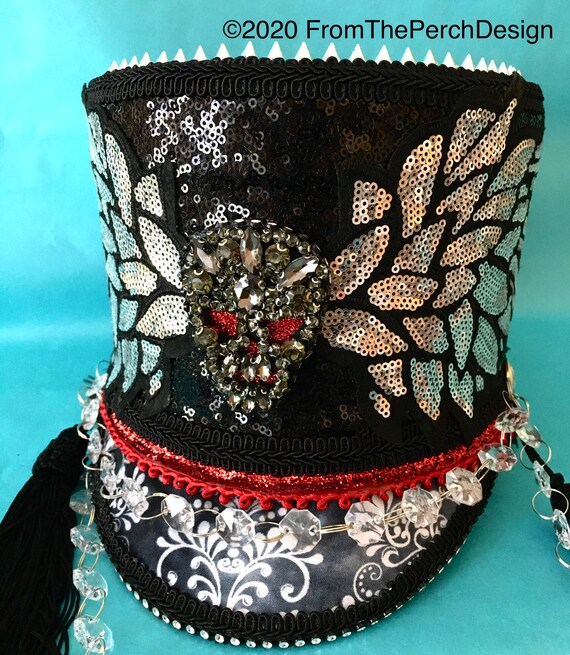S/XS Skull Parade Hat Festival Hat | Gothic Wedding Hen Night | Skull Rockstar Rhinestone Hat | Gothic Hat | Skeleton Costume
