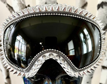XL Modern Goggles | Black Lens | Spike Punk Gothic | Gun Metal Modern Men's Unisex Ski Goggles | Black White Silver Goggles