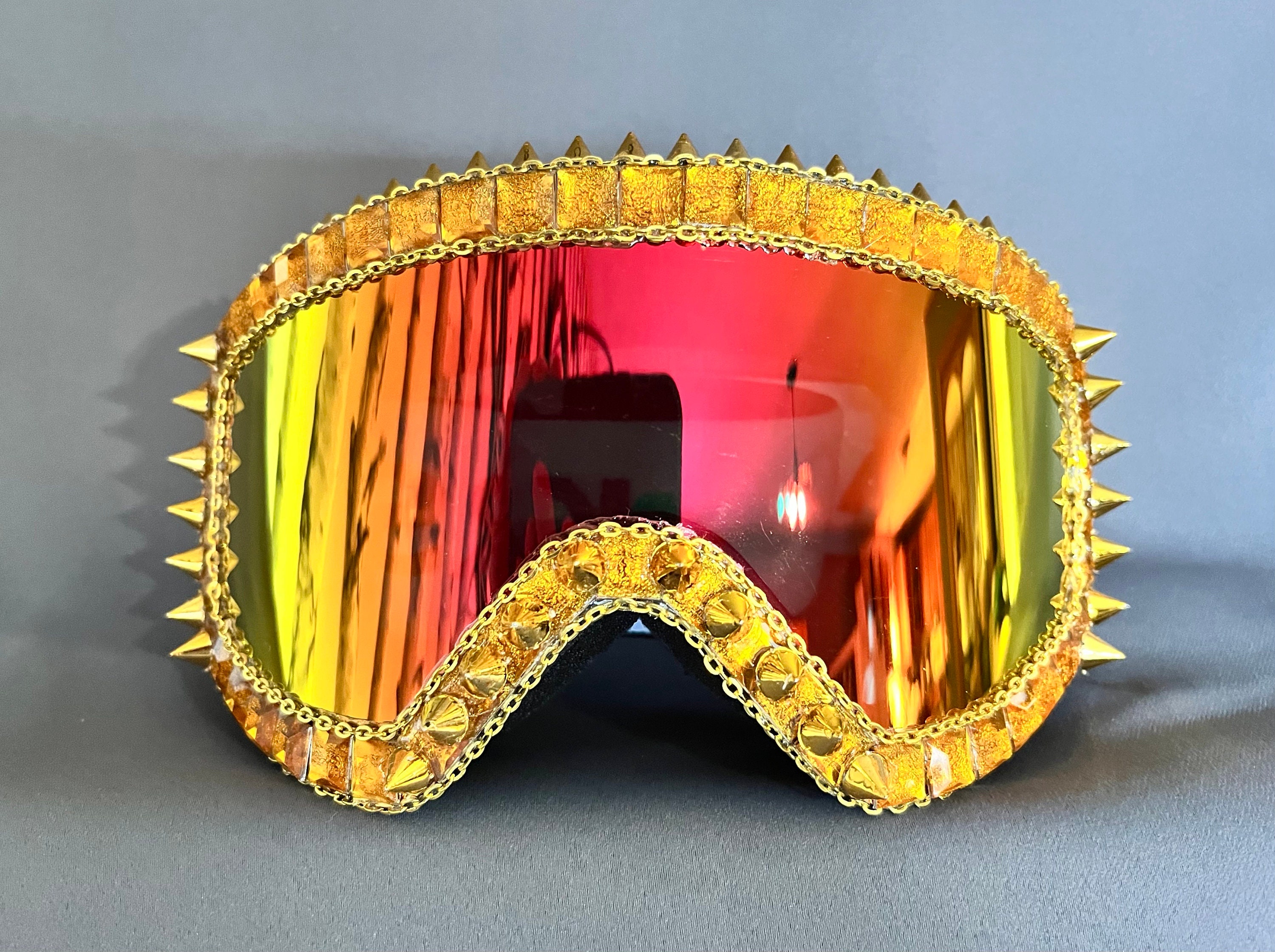 Steampunk goggles yellow black rave festival burning man sunglasses spike punk Punk Burning Man Goggles - Etsy main image 4