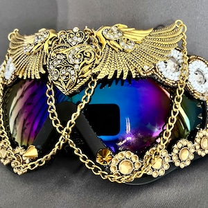 Ready-To-Ship Western Style Gold Winged Heart Goggles | Southwestern Goggles | Unisex Gold Ski Goggles | Dust Goggles | Native | Cowgirls