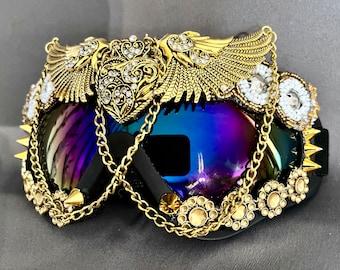 SALE Western Style Gold Winged Heart Goggles | Southwestern Goggles | Unisex Gold Ski Goggles | Dust Goggles | Native | Cowgirls