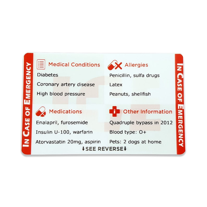 ICE Card In Geval Van Noodkaart Noodcontacten Medische Etsy