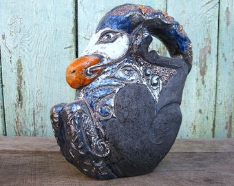 Sculpture animale Décoration intérieure Statue bleue orange noire Figurine de bélier Jetée à la main Poterie Raku faite à la main Céramique peinte à la main