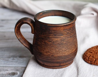 Big coffee mug,Unglazed stoneware,Clay mug,Rustic mug,Ukrainian dinnerware,Eco friendly tea mug,Ukrainian pottery,Handmade