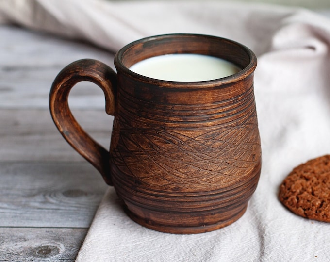 Big coffee mug,Unglazed stoneware,Clay mug,Rustic mug,Ukrainian dinnerware,Eco friendly tea mug,Ukrainian pottery,Handmade