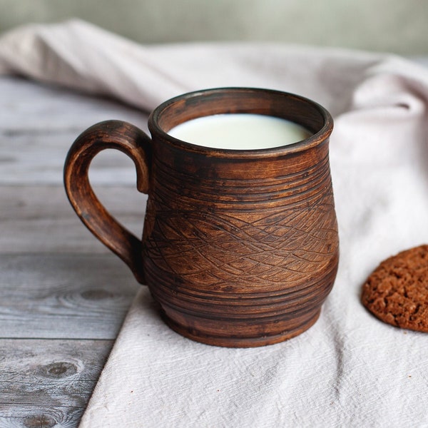 Big coffee mug,Unglazed stoneware,Clay mug,Rustic mug,Ukrainian dinnerware,Eco friendly tea mug,Ukrainian pottery,Handmade