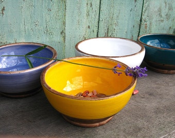 deep stoneware dinner bowls Rustic salad bowl Handmade pottery blue white glazed bowl Kitchen dish