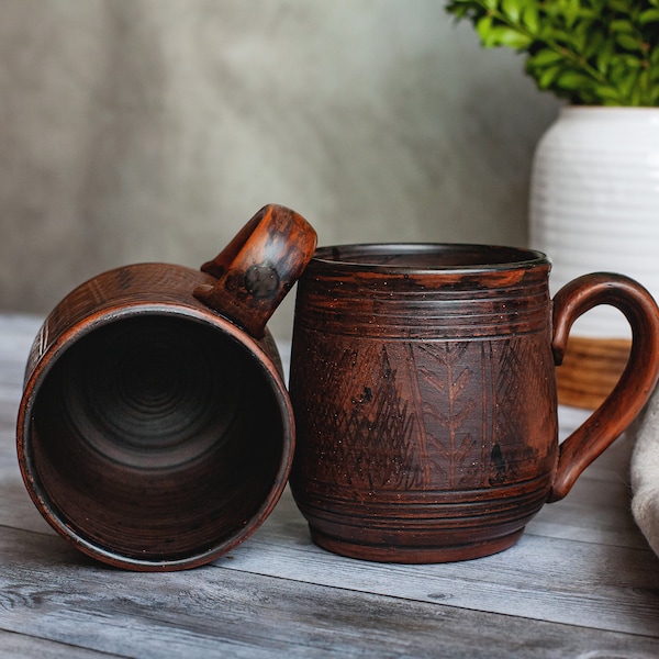 Big coffee mug,Father's Day gift,Rustic mug,Unglazed stoneware,Clay mug,Ukrainian dinnerware,Eco friendly tea mug,Ukrainian pottery,Handmade