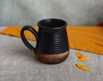 Coffee mug, Matt black stoneware tea mug, Glazed pottery mug, Hand thrown cup, brown dinnerware, Rustic drinkware, Hand made
