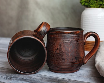 Big coffee mug,Father's Day gift,Rustic mug,Unglazed stoneware,Clay mug,Ukrainian dinnerware,Eco friendly tea mug,Ukrainian pottery,Handmade