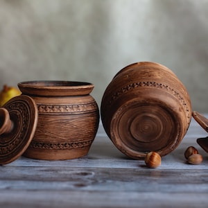 Clay pot with lid,Stoneware cookware,Ceramic pot for soup,Sugar bowl,Pottery bowl,Honey pot,Rustic baking dish,Small ceramic casserole image 6